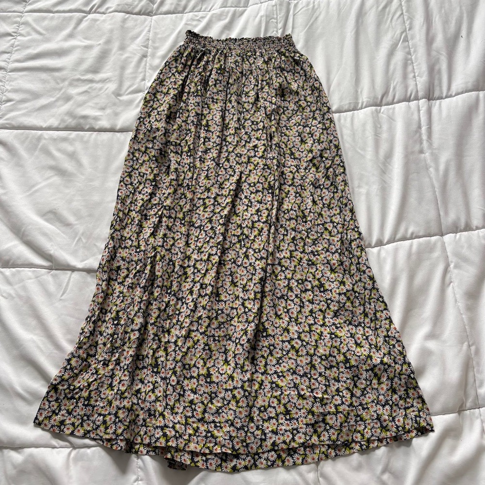 Vintage 80s Max Studio Floral Maxi Skirt Small Pockets Cottagecore Hippie Daisy